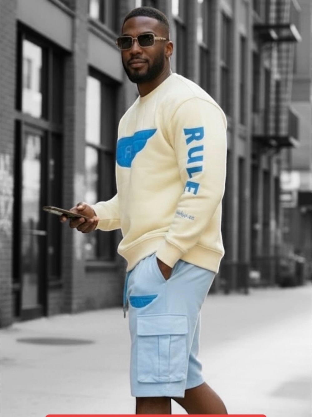 Righteous Rule French Terry Cream and Blue Sweatshirt and Joggers Set